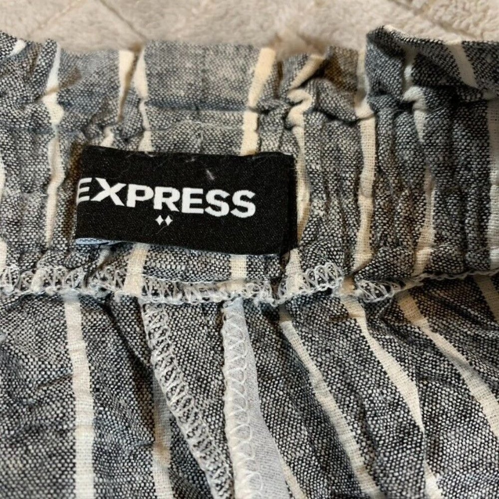 Express Womens Small Short Shorts Linen Blend Gray Striped High Rise Stretch - Picture 4 of 12